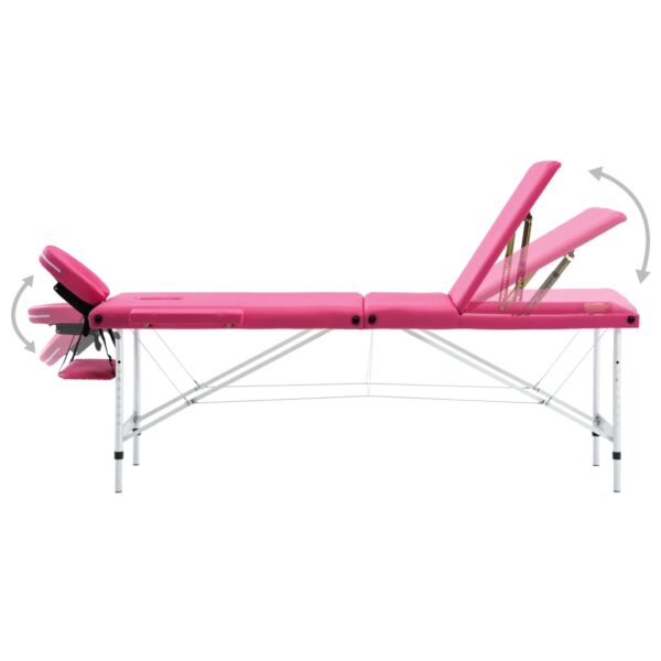 vidaXL Foldable Massage Table 3 Zones Aluminum Pink - Image 3