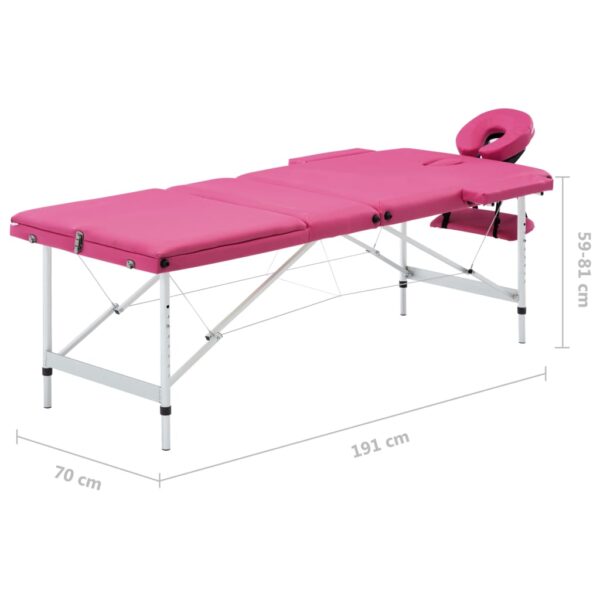 vidaXL Foldable Massage Table 3 Zones Aluminum Pink - Image 9