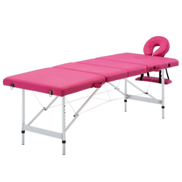 vidaXL Foldable Massage Table 4 Zones Aluminum Pink