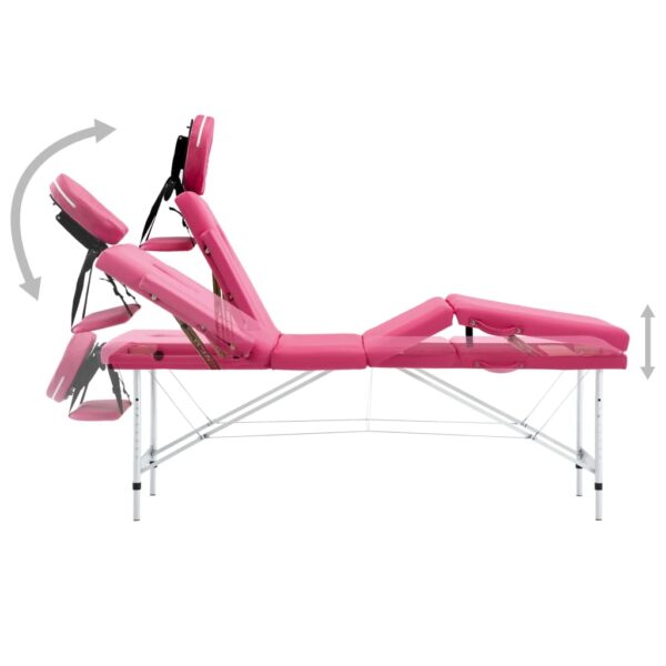 vidaXL Foldable Massage Table 4 Zones Aluminum Pink - Image 5