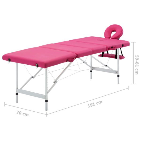 vidaXL Foldable Massage Table 4 Zones Aluminum Pink - Image 10