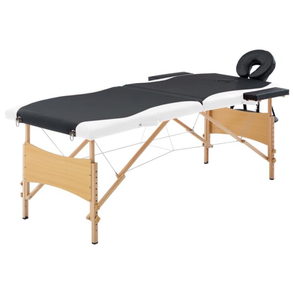 vidaXL Foldable Massage Table 2 Zones Wood Black and White