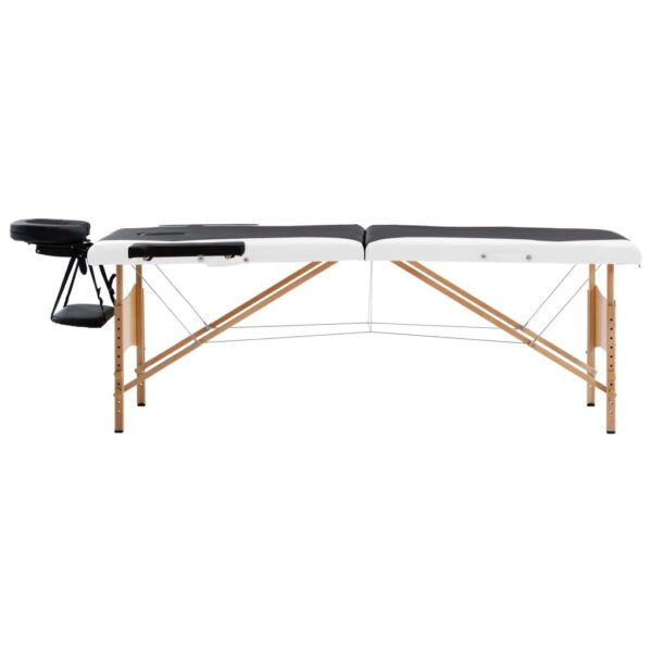 vidaXL Foldable Massage Table 2 Zones Wood Black and White - Image 2