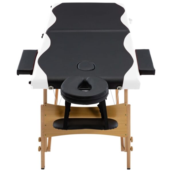 vidaXL Foldable Massage Table 2 Zones Wood Black and White - Image 4