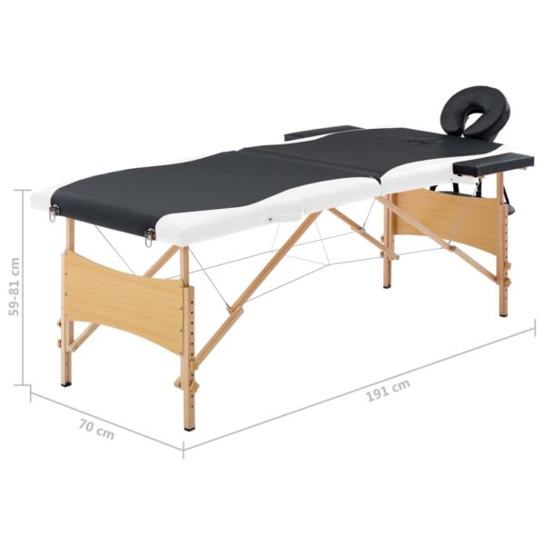 vidaXL Foldable Massage Table 2 Zones Wood Black and White - Image 9