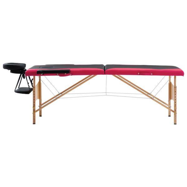 vidaXL Foldable Massage Table 2 Zones Wood Black and Pink - Image 2