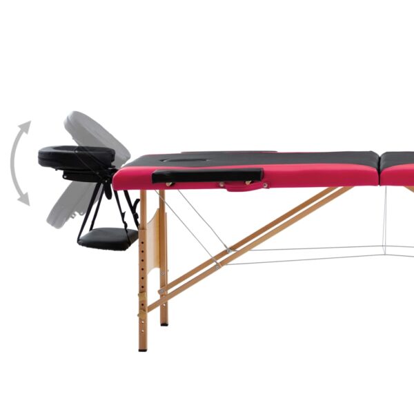 vidaXL Foldable Massage Table 2 Zones Wood Black and Pink - Image 3