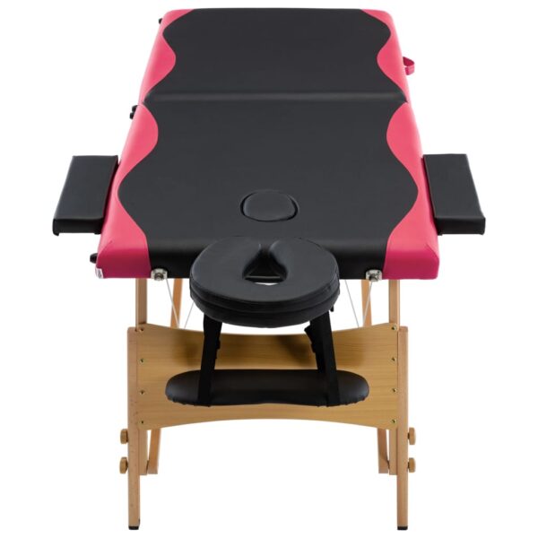 vidaXL Foldable Massage Table 2 Zones Wood Black and Pink - Image 4