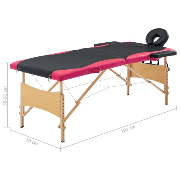 vidaXL Foldable Massage Table 2 Zones Wood Black and Pink - Image 9