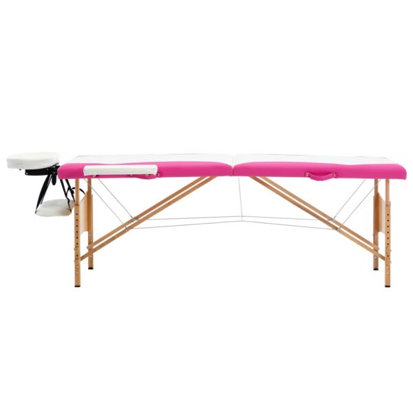 vidaXL Foldable Massage Table 2 Zones Wood White and Pink - Image 2