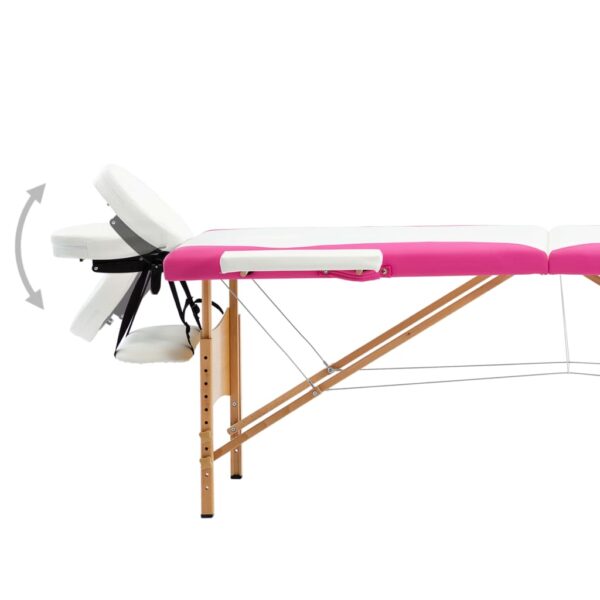 vidaXL Foldable Massage Table 2 Zones Wood White and Pink - Image 3