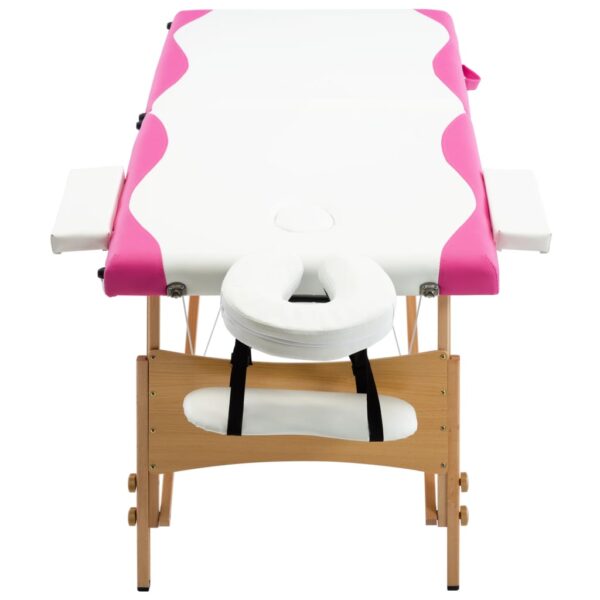 vidaXL Foldable Massage Table 2 Zones Wood White and Pink - Image 4