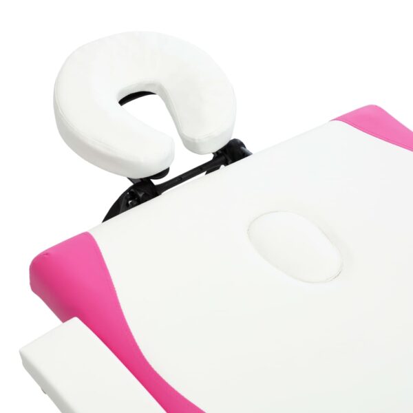 vidaXL Foldable Massage Table 2 Zones Wood White and Pink - Image 5