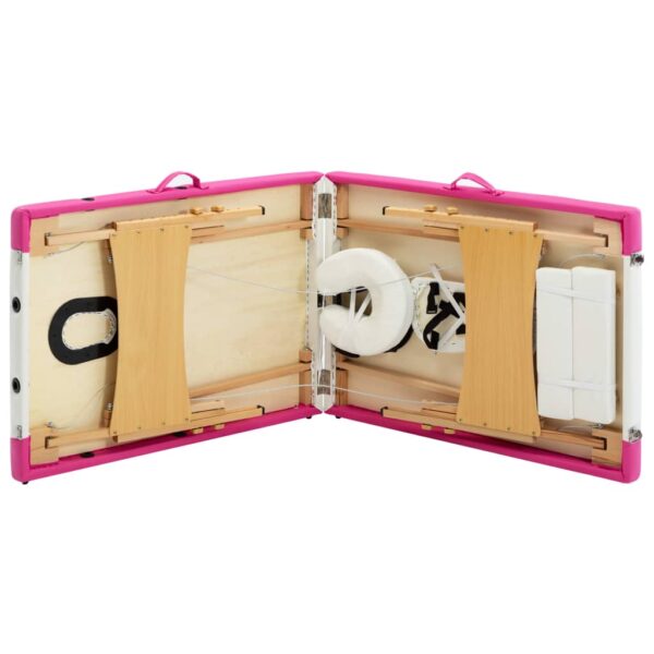 vidaXL Foldable Massage Table 2 Zones Wood White and Pink - Image 6