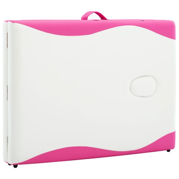 vidaXL Foldable Massage Table 2 Zones Wood White and Pink - Image 7