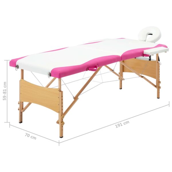 vidaXL Foldable Massage Table 2 Zones Wood White and Pink - Image 9