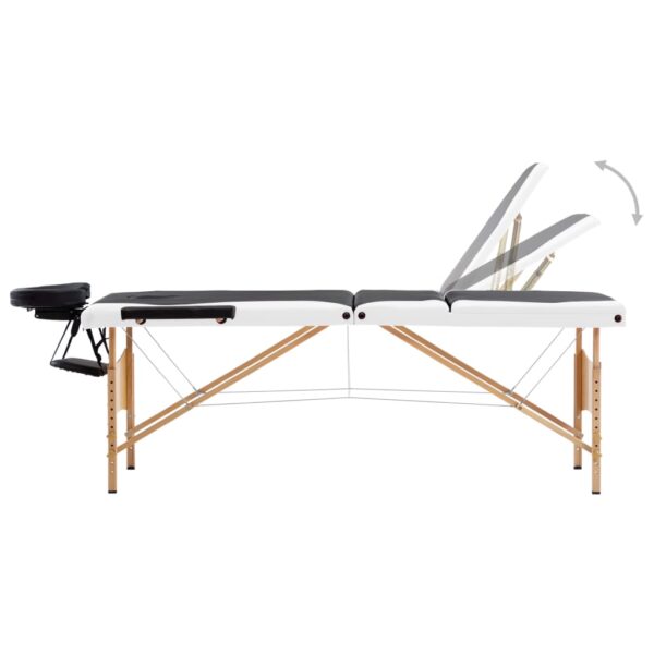 vidaXL Foldable Massage Table 3 Zones Wood Black and White - Image 3