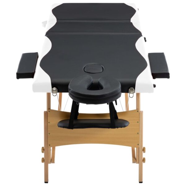 vidaXL Foldable Massage Table 3 Zones Wood Black and White - Image 4