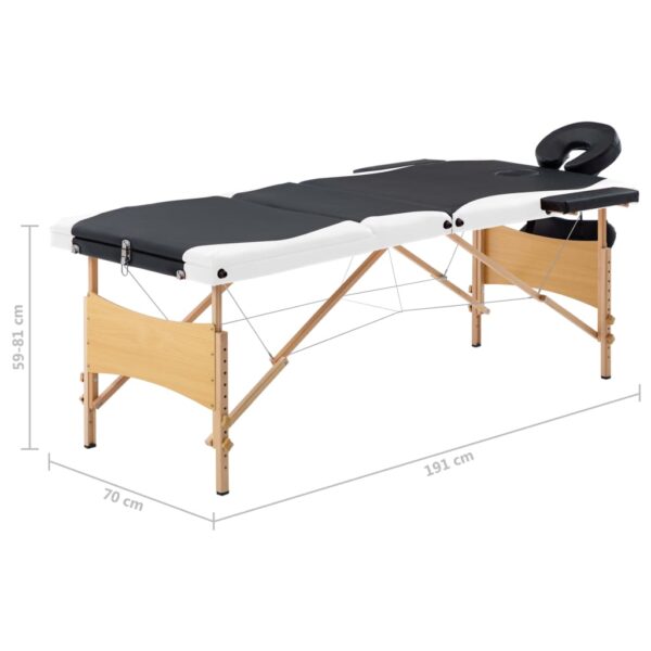 vidaXL Foldable Massage Table 3 Zones Wood Black and White - Image 10