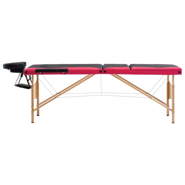 vidaXL Foldable Massage Table 3 Zones Wood Black and Pink - Image 2