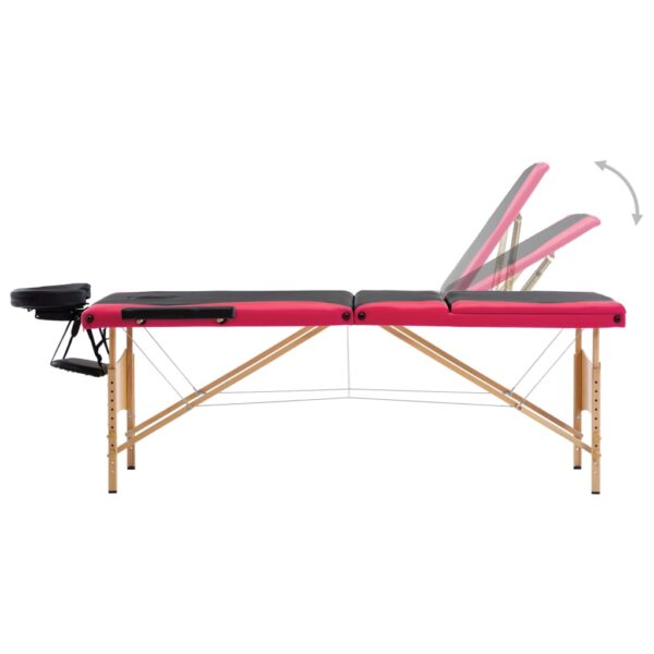 vidaXL Foldable Massage Table 3 Zones Wood Black and Pink - Image 3