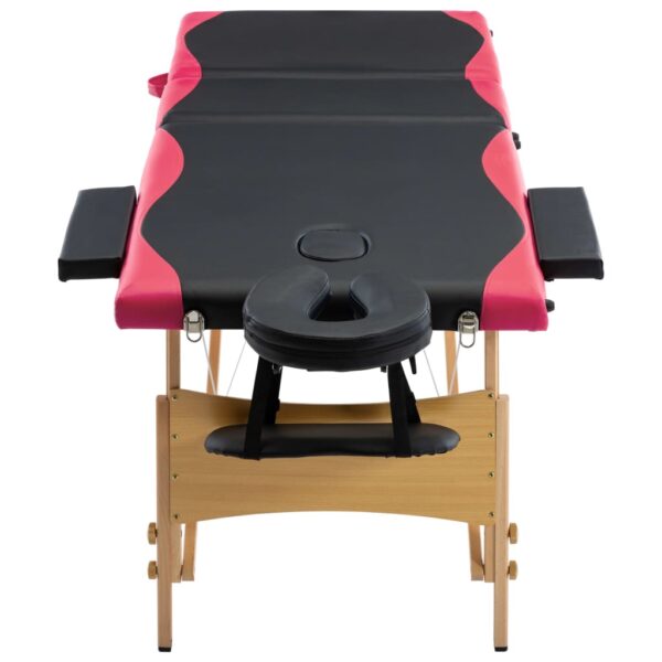 vidaXL Foldable Massage Table 3 Zones Wood Black and Pink - Image 4