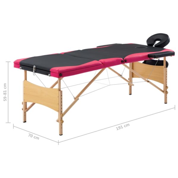 vidaXL Foldable Massage Table 3 Zones Wood Black and Pink - Image 10