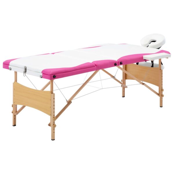 vidaXL Foldable Massage Table 3 Zones Wood White and Pink