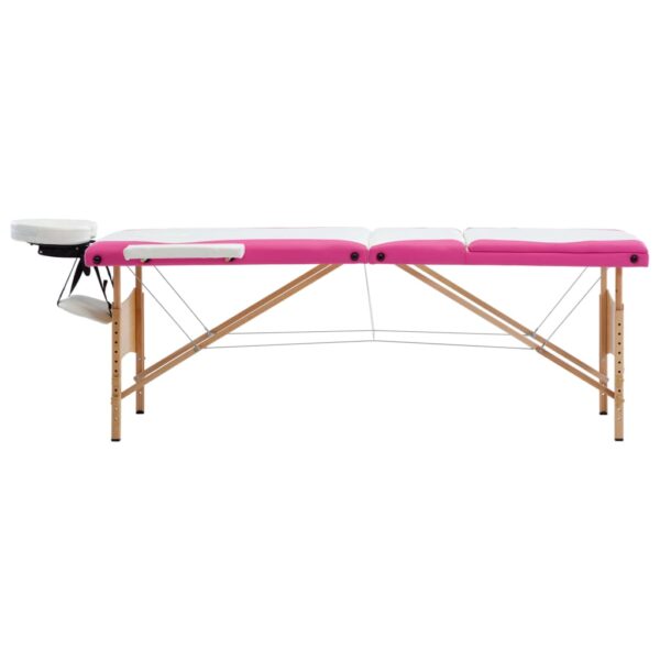 vidaXL Foldable Massage Table 3 Zones Wood White and Pink - Image 2