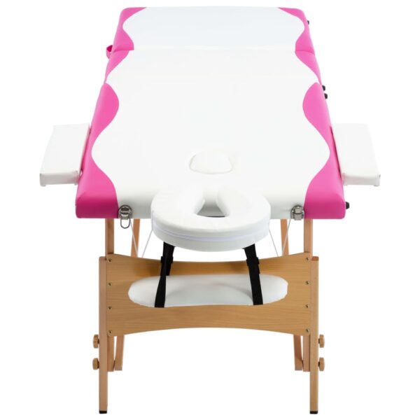 vidaXL Foldable Massage Table 3 Zones Wood White and Pink - Image 3