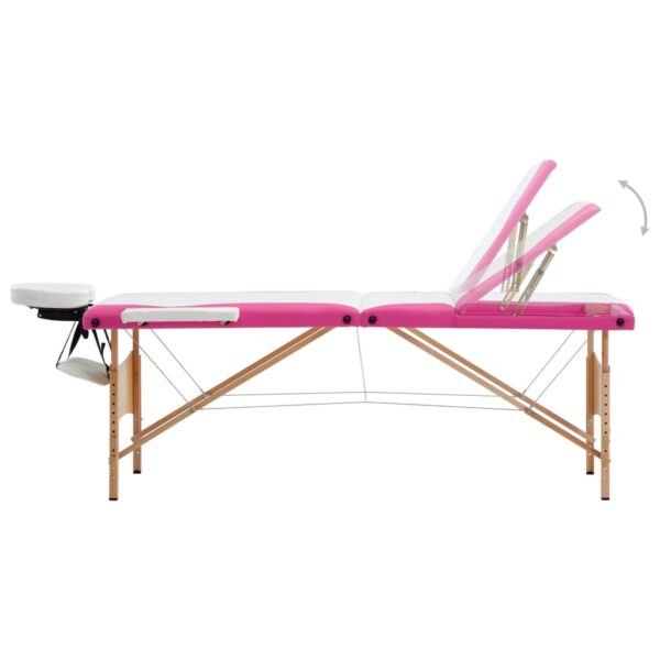 vidaXL Foldable Massage Table 3 Zones Wood White and Pink - Image 4