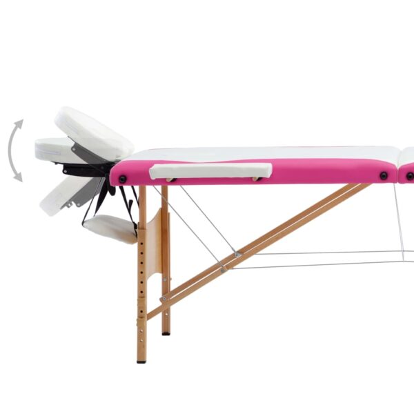 vidaXL Foldable Massage Table 3 Zones Wood White and Pink - Image 5