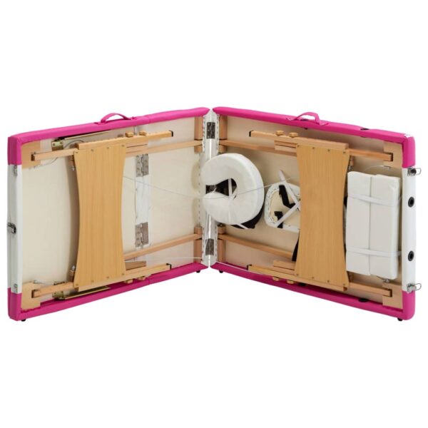 vidaXL Foldable Massage Table 3 Zones Wood White and Pink - Image 7