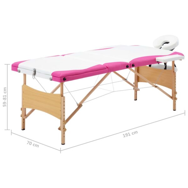 vidaXL Foldable Massage Table 3 Zones Wood White and Pink - Image 10