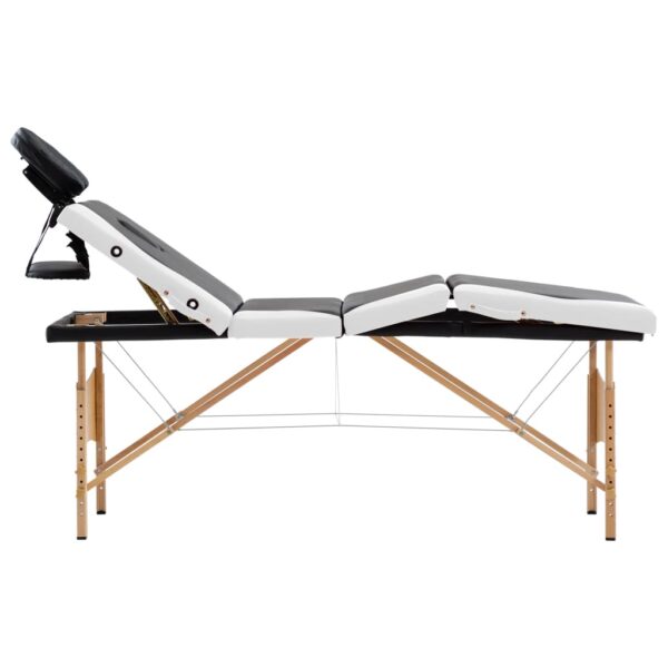 vidaXL Foldable Massage Table 4 Zones Wood Black and White - Image 2