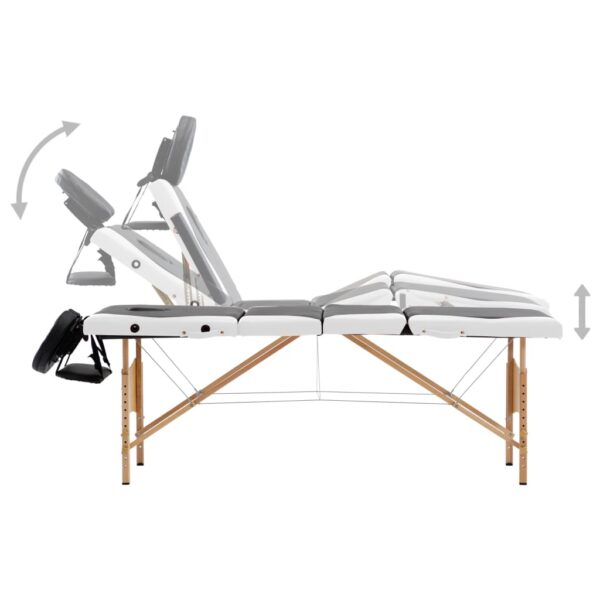 vidaXL Foldable Massage Table 4 Zones Wood Black and White - Image 3