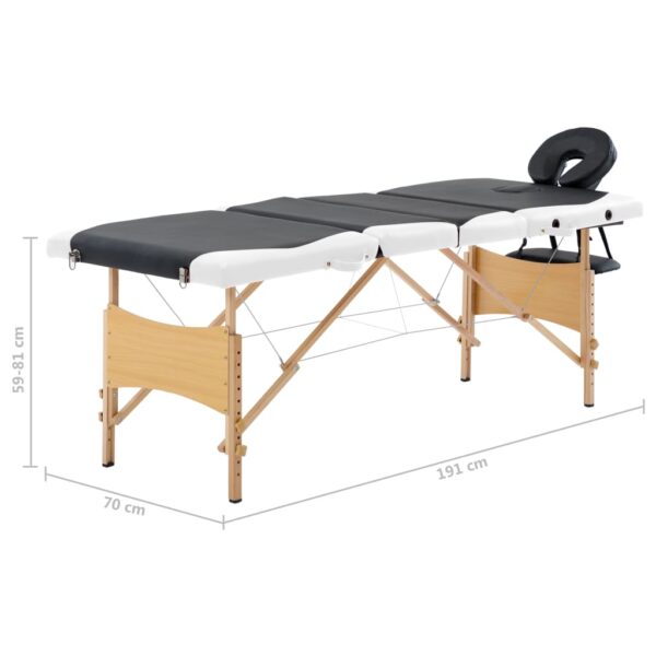 vidaXL Foldable Massage Table 4 Zones Wood Black and White - Image 10