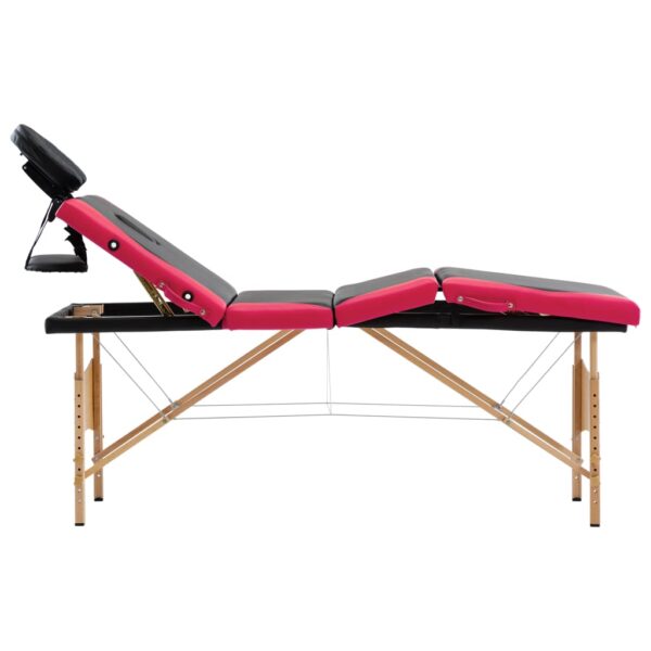 vidaXL Foldable Massage Table 4 Zones Wood Black and Pink - Image 2