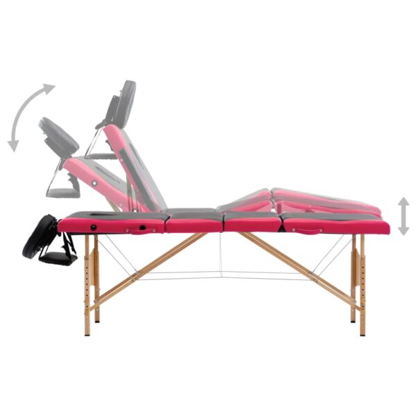 vidaXL Foldable Massage Table 4 Zones Wood Black and Pink - Image 3