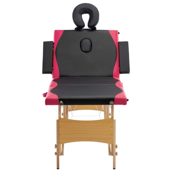 vidaXL Foldable Massage Table 4 Zones Wood Black and Pink - Image 4