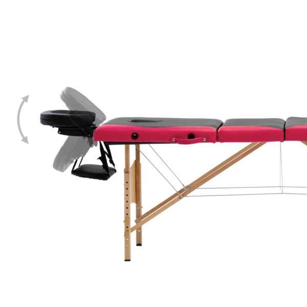 vidaXL Foldable Massage Table 4 Zones Wood Black and Pink - Image 6