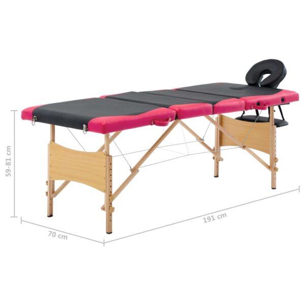 vidaXL Foldable Massage Table 4 Zones Wood Black and Pink - Image 10