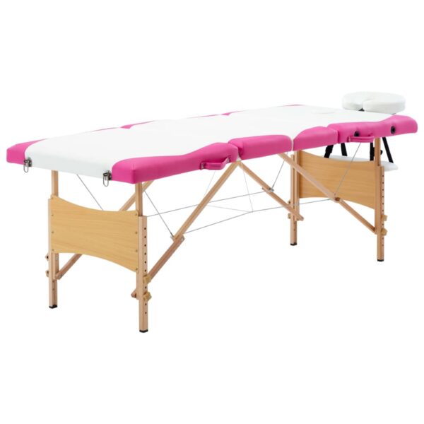 vidaXL Foldable Massage Table 4 Zones Wood White and Pink