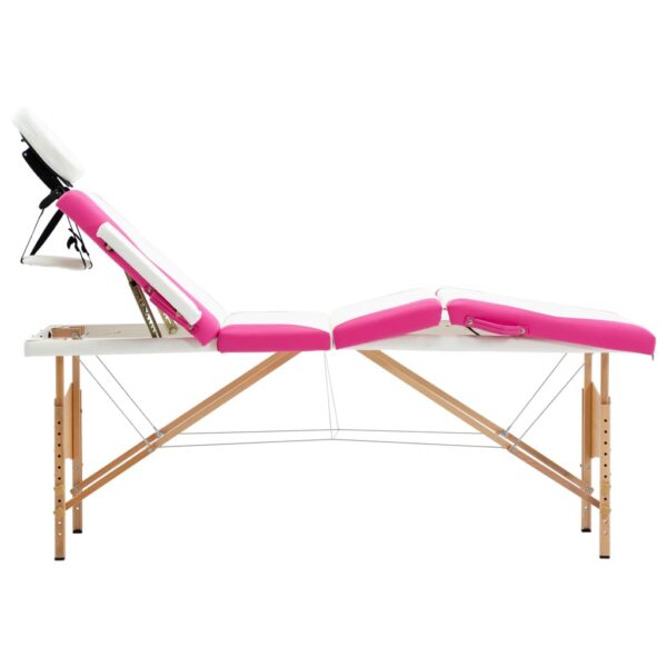 vidaXL Foldable Massage Table 4 Zones Wood White and Pink - Image 2