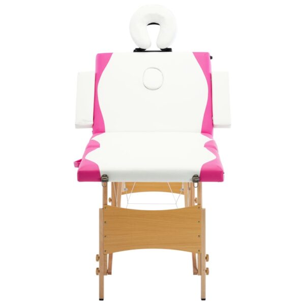 vidaXL Foldable Massage Table 4 Zones Wood White and Pink - Image 3