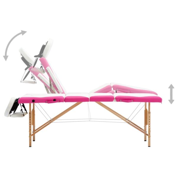 vidaXL Foldable Massage Table 4 Zones Wood White and Pink - Image 5