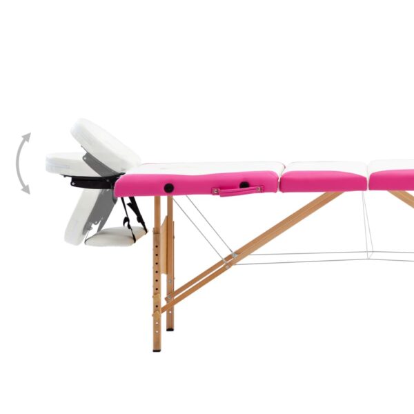 vidaXL Foldable Massage Table 4 Zones Wood White and Pink - Image 6