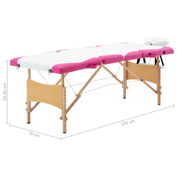 vidaXL Foldable Massage Table 4 Zones Wood White and Pink - Image 10