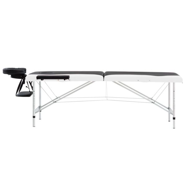 vidaXL 2-Zone Foldable Massage Table Aluminum Black and White - Image 3