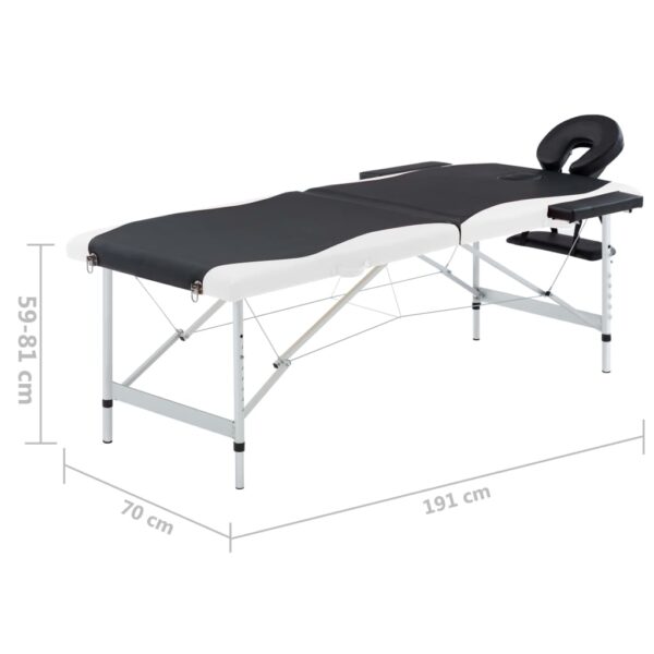 vidaXL 2-Zone Foldable Massage Table Aluminum Black and White - Image 9